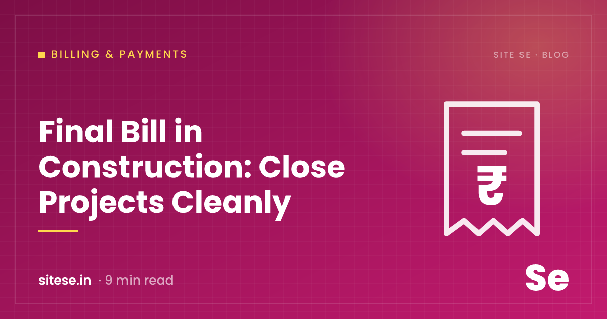 Final Bill in Construction: Close Projects Cleanly — Billing & Payments guide cover, Site Se