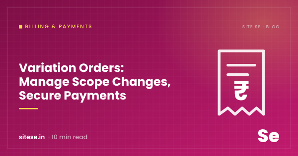 Variation Orders: Manage Scope Changes, Secure Payments — Billing & Payments guide cover, Site Se